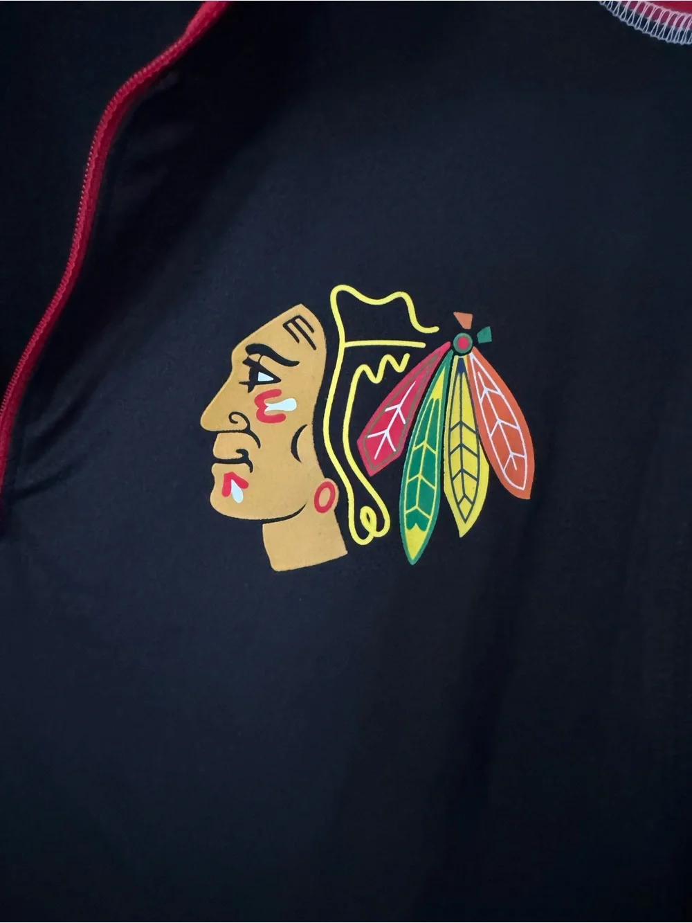 adidas Black and Red Chicago Blackhawks Quarter-Zip Pullover